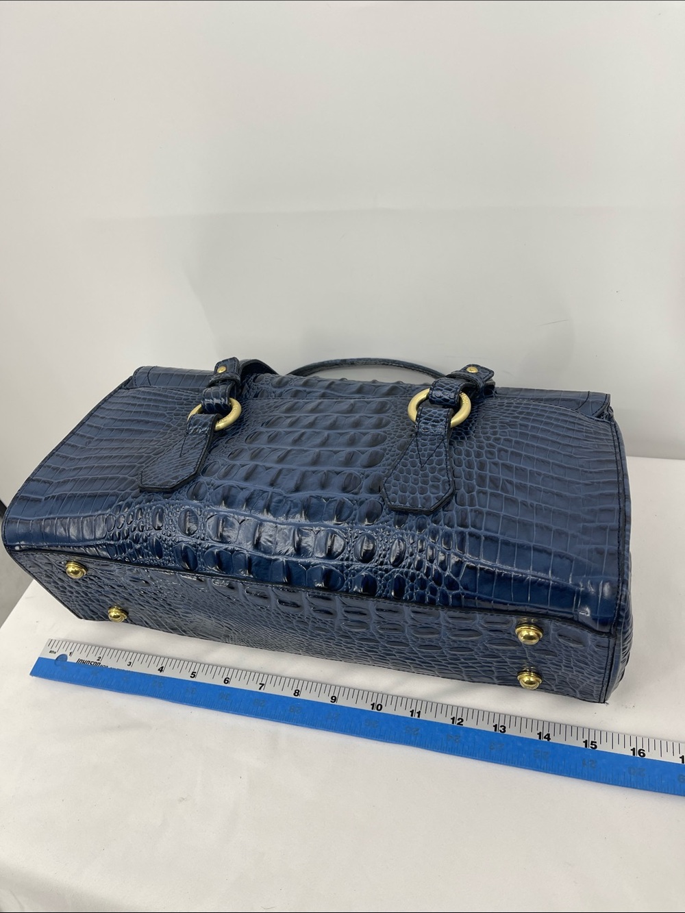 BRAHMIN Blue Croc-Embossed Tote Bag - Designer Style LIKE NEW - Picture 10 of 14